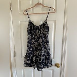 Floral Romper Size Medium Navy Blue Ivory Express